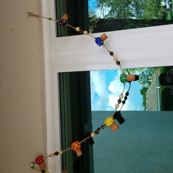 Hand Crafted Rainbow Toadstools Champagne Corks Rustic Garland - Picture 4 of 8
